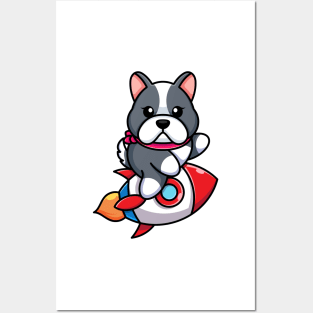 Cute dog riding rocket cartoon Posters and Art